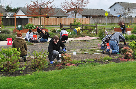 Teens volunteer opportunity to weed and clean up Clark County park.