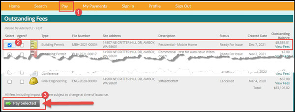 CC LMS payment menu screen