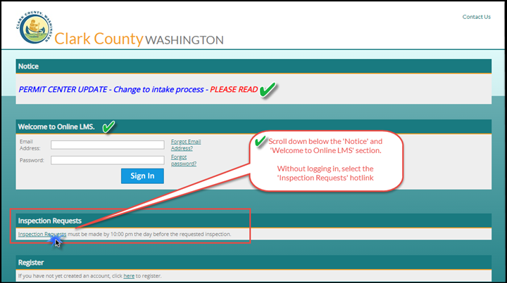 CC LMS inspection request button