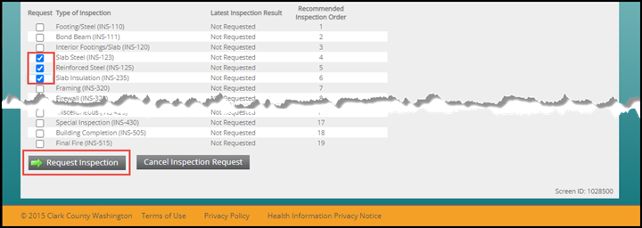 CC LMS request inspection button