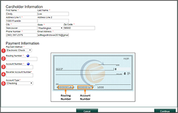 CC LMS Point and Pay fill out echeck fields