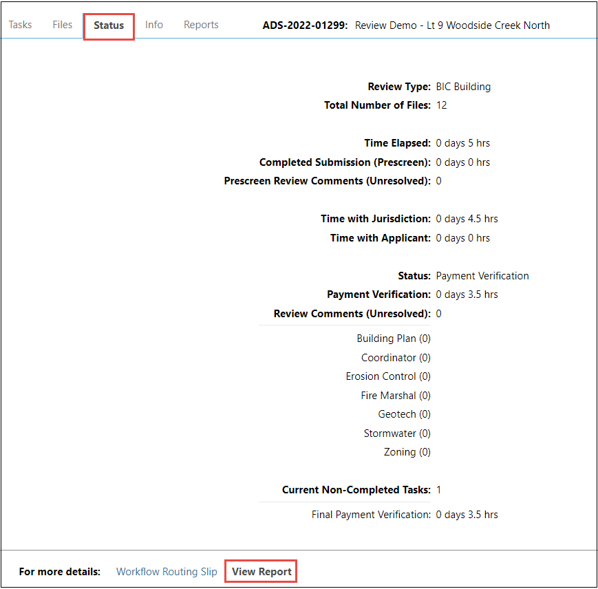 ePlan status tab