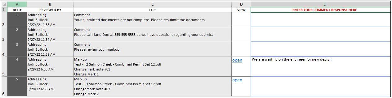 Spreadsheet view