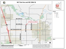 Map showing intersection of NE 72nd Ave and NE 239th St, east of Interstate 5 and west of Battle Ground.